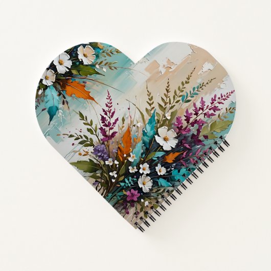 Kleurrijke Bloemen op Blauwgroen Blauw Beige *Pers Notitieboek (Achterkant)