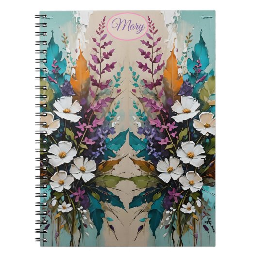 Kleurrijke Bloemen op Blauwgroen Blauw Beige *Pers Notitieboek (Voorkant)