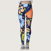 Kleurrijke bloemen op donkere marineblauwe achterg leggings (Voorkant)