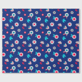 Kleurrijke bloemen op een donkerblauwe achtergrond cadeaupapier (Vlak)