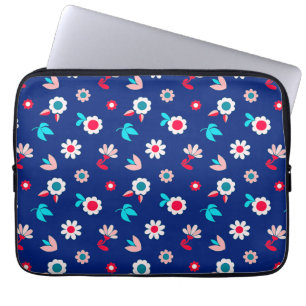 Kleurrijke Bloemen op een Donkerblauwe Achtergrond Laptop Sleeve