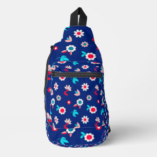 Kleurrijke Bloemen op een Donkerblauwe Achtergrond Sling Bag