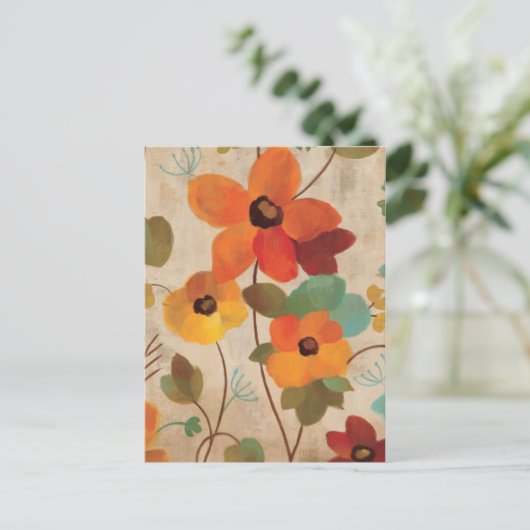Kleurrijke bloemen op een gebroken witte achtergro briefkaart (Staand voorkant)