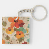 Kleurrijke bloemen op een gebroken witte achtergro sleutelhanger (Achterkant)