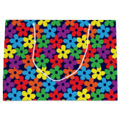 Kleurrijke bloemen op marineblauw grote cadeautas (Voorkant)