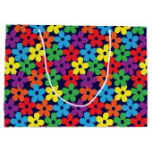 Kleurrijke bloemen op marineblauw grote cadeautas (Achterkant)