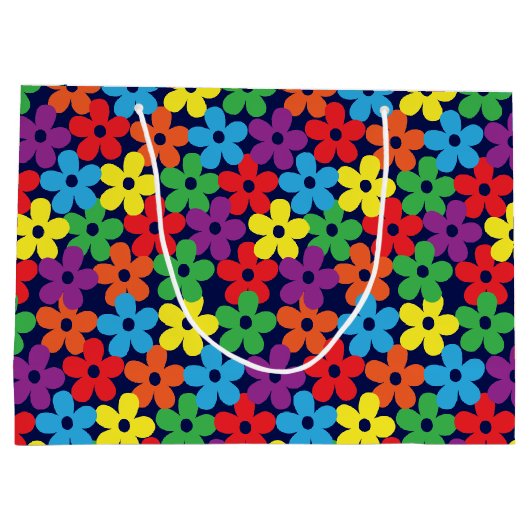 Kleurrijke bloemen op marineblauw grote cadeautas (Achterkant)