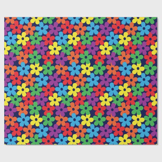 Kleurrijke bloemen op marineblauw omslagpapier cadeaupapier (Vlak)