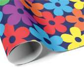 Kleurrijke bloemen op marineblauw omslagpapier cadeaupapier (Rol Hoek)