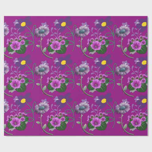 Kleurrijke bloemen op Paarse achtergrond Cadeaupapier (Vlak)