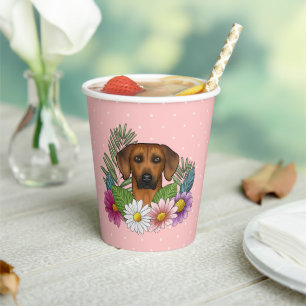 Kleurrijke Bloemen Op Roze Rhodesian Ridgeback Kop Papieren Bekers
