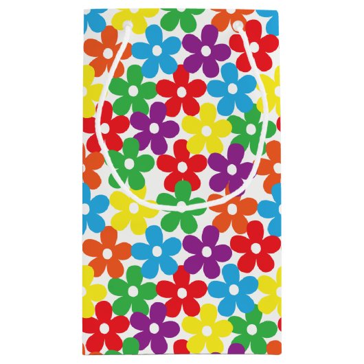 Kleurrijke bloemen op White Small Gift Bag Klein Cadeauzakje (Achterkant)