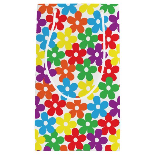 Kleurrijke bloemen op White Small Gift Bag Klein Cadeauzakje (Voorkant)