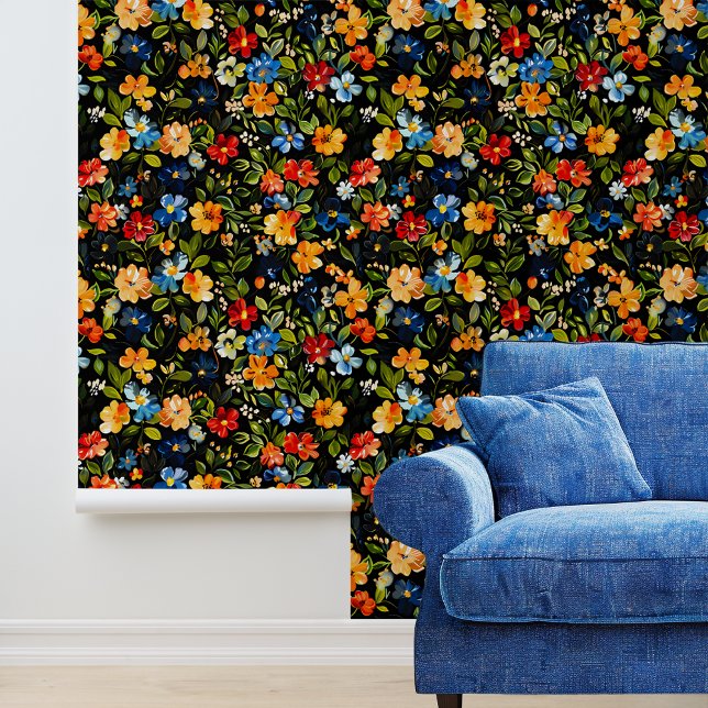 Kleurrijke bloemen op zwart behang (Creator heeft geüpload)