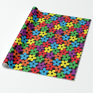 Kleurrijke bloemen op zwart omslagpapier cadeaupapier