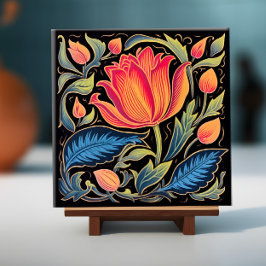 Kleurrijke Bloemen op Zwart Tegeltje