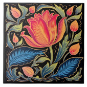 Kleurrijke Bloemen op Zwart Tegeltje (Voorkant)