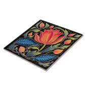 Kleurrijke Bloemen op Zwart Tegeltje (Zijkant)