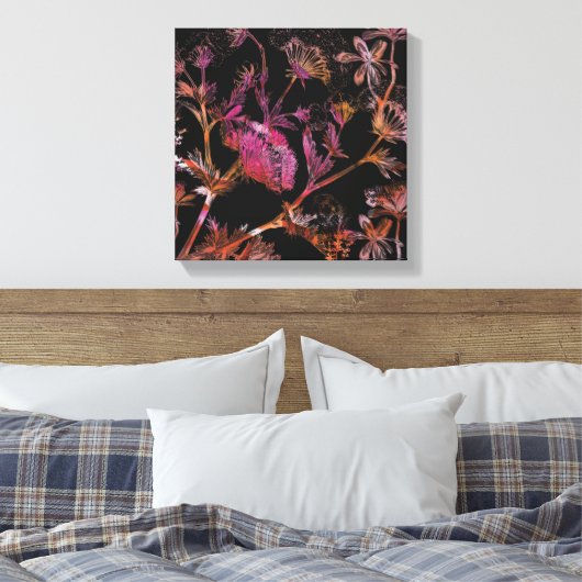 Kleurrijke bloemen op zwarte canvas afdrukken (Insitu (Slaapkamer))