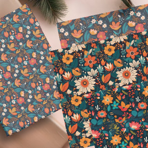 Kleurrijke Bloemen Op Zwarte Set Van Drie Verschil Inpakpapier Vel
