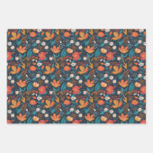 Kleurrijke Bloemen Op Zwarte Set Van Drie Verschil Inpakpapier Vel (Voorkant 3)