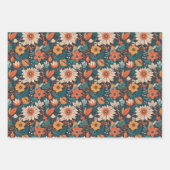 Kleurrijke Bloemen Op Zwarte Set Van Drie Verschil Inpakpapier Vel (Voorkant 2)