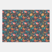 Kleurrijke Bloemen Op Zwarte Set Van Drie Verschil Inpakpapier Vel (Voorkant)