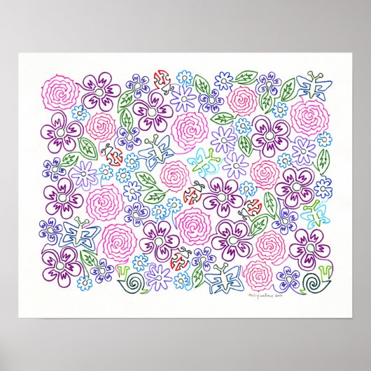 Kleurrijke Bloemen Originele Line Art Poster (Voorkant)