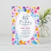 Kleurrijke Bloemen Ovaal 65e Verjaardag Party Kaart (Staand voorkant)