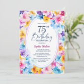 Kleurrijke Bloemen Ovaal 75e Verjaardag Party Kaart (Staand voorkant)