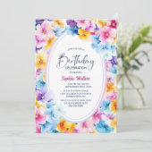 Kleurrijke Bloemen Ovaal Verjaardagsfeest Kaart (Staand voorkant)