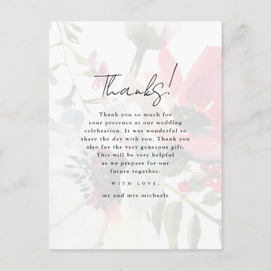 Kleurrijke Bloemen Overaly Trouwfoto Dank u Briefkaart (Voorkant)