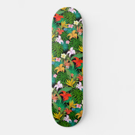 Kleurrijke Bloemen & Palmbladeren op Zwart Persoonlijk Skateboard