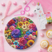 Kleurrijke Bloemen Papier Bord (Feest)