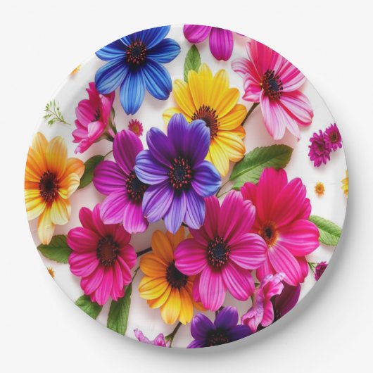 kleurrijke bloemen papieren bordje (Voorkant)