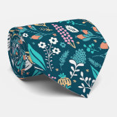 Kleurrijke bloemen patroon blauw-groene achtergron stropdas (Opgerold)