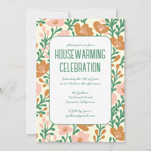 Kleurrijke Bloemen Patroon Custom HOUSEWARMING PAR Kaart (Voorkant)