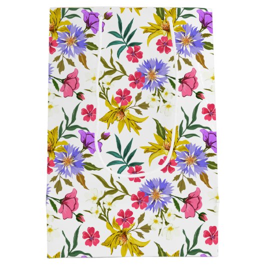 Kleurrijke  bloemen patroon middelgrote cadeautas (Achterkant)
