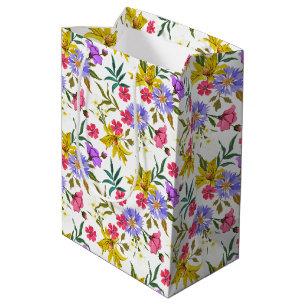 Kleurrijke bloemen patroon middelgrote cadeautas