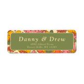 Kleurrijke Bloemen Patroon Retro Boho 70s Adres Etiket (Voorkant)