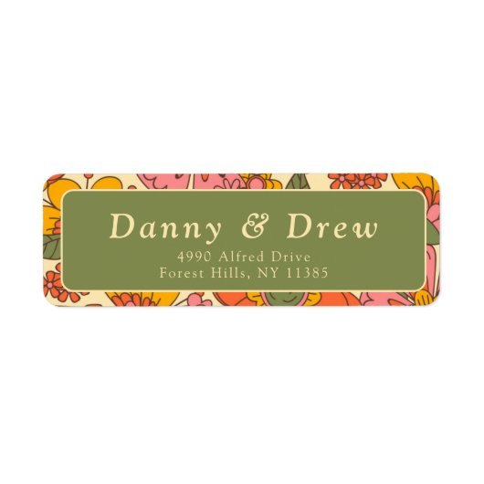 Kleurrijke Bloemen Patroon Retro Boho 70s Adres Etiket (Voorkant)