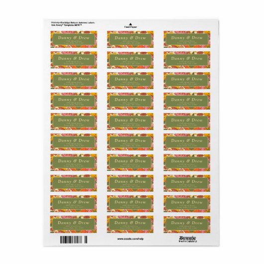 Kleurrijke Bloemen Patroon Retro Boho 70s Adres Etiket (Full Sheet)