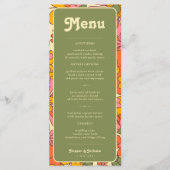 Kleurrijke Bloemen Patroon Retro Boho 70s bruiloft Menu (Voorkant)