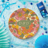 Kleurrijke Bloemen Patroon Retro Boho 70s bruiloft Papieren Bordje (Feest)