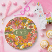 Kleurrijke Bloemen Patroon Retro Boho 70s bruiloft Papieren Bordje (Feest)