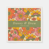 Kleurrijke Bloemen Patroon Retro Boho 70s bruiloft Servet (Voorkant)
