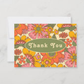 Kleurrijke Bloemen Patroon Retro Boho 70s Huwelijk Bedankkaart (Voorkant)