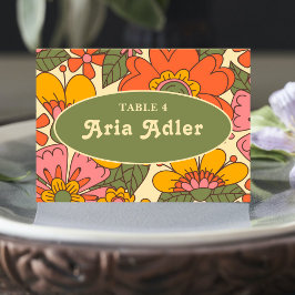 Kleurrijke Bloemen Patroon Retro Boho 70s Huwelijk Kaart