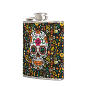 Kleurrijke Bloemen Patroon & Suiker Schedel Heupfles (Links)