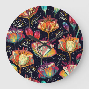 Kleurrijke Bloemen Planten Patroon Grote Klok